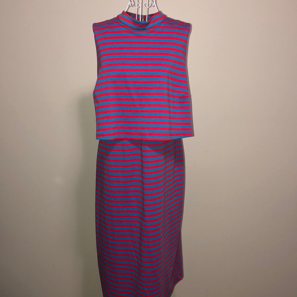 Cute & Casual Eloquii Blue/Red Stripped Midi-Dress